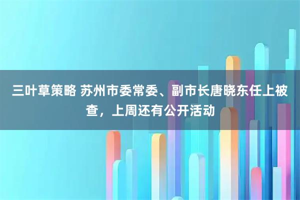 三叶草策略 苏州市委常委、副市长唐晓东任上被查，上周还有公开活动
