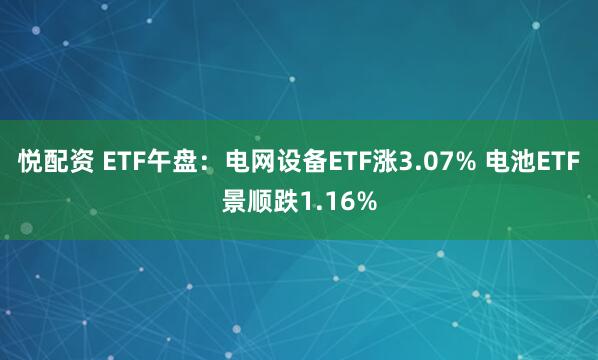悦配资 ETF午盘：电网设备ETF涨3.07% 电池ETF景顺跌1.16%